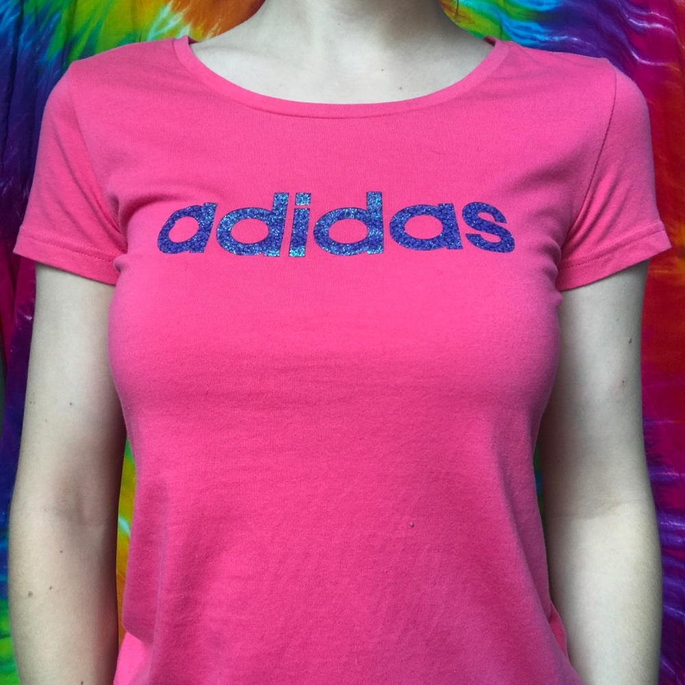 Adidas Blue Glitter Climalite Short Sleeve Tee